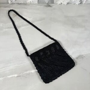 Vintage Black Fully Beaded Evening Bag Black Tie Formal Event Glam Hong Kong